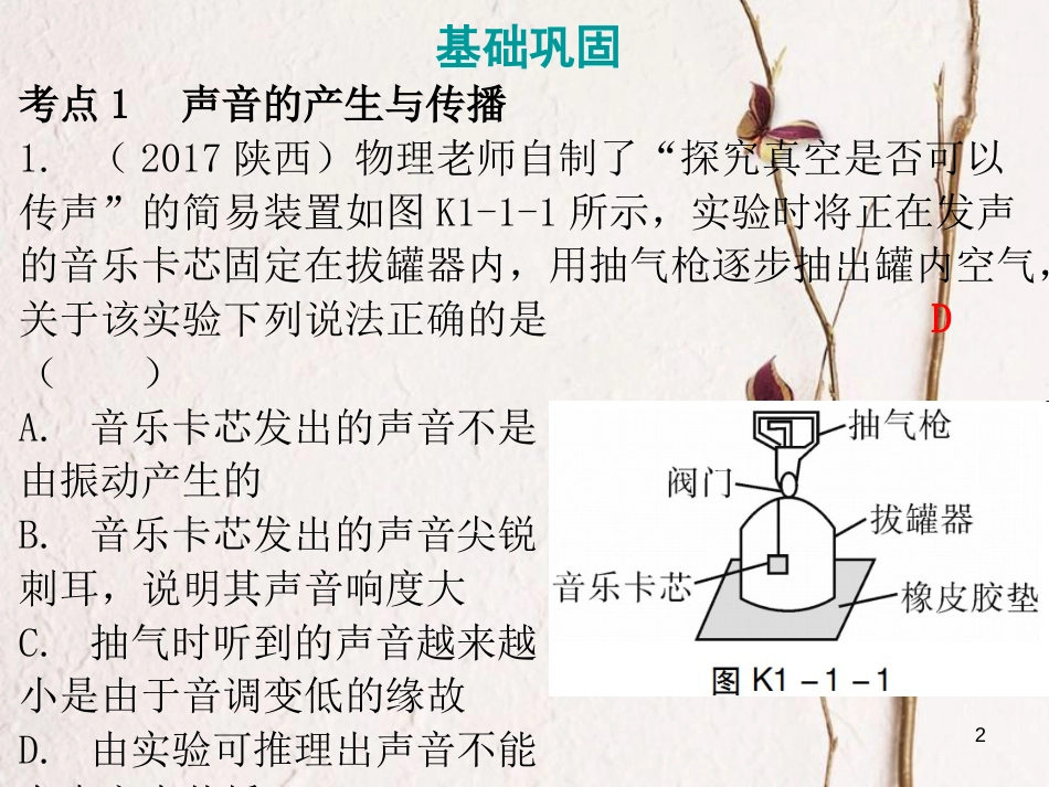 广东省中考物理总复习 第一部分 基础复习 第1课时 声现象课后作业课件_第2页
