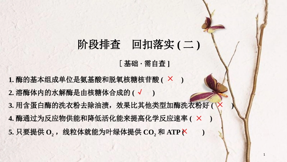 2019版高考生物一轮复习 第二单元 细胞的自我保障 阶段排查 回扣落实（二）创新备考课件 中图版_第1页