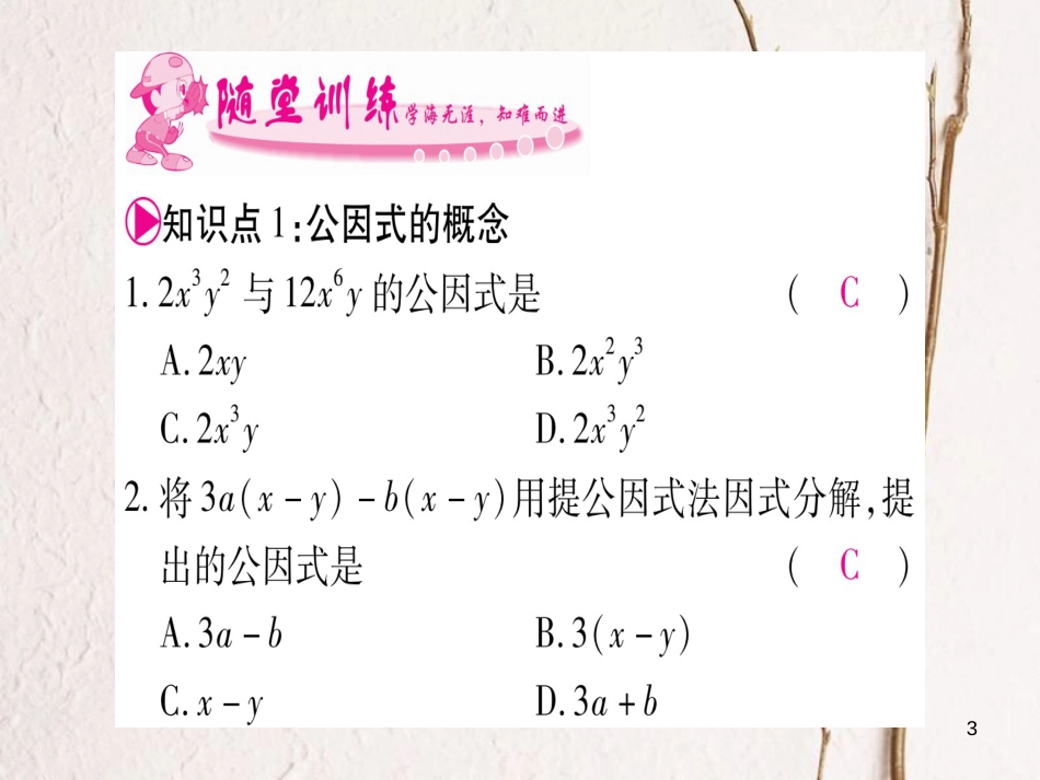 八年级数学下册 第4章 因式分解 4.2 提公因式法习题课件 （新版）北师大版_第3页