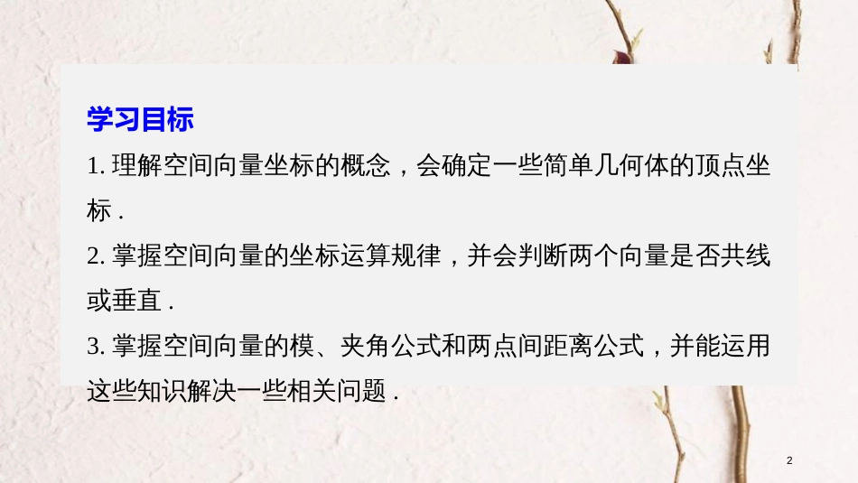 版高中数学 第三章 空间向量与立体几何 3.1 空间向量及其运算 3.1.5 空间向量运算的坐标表示课件 新人教A版选修2-1_第2页