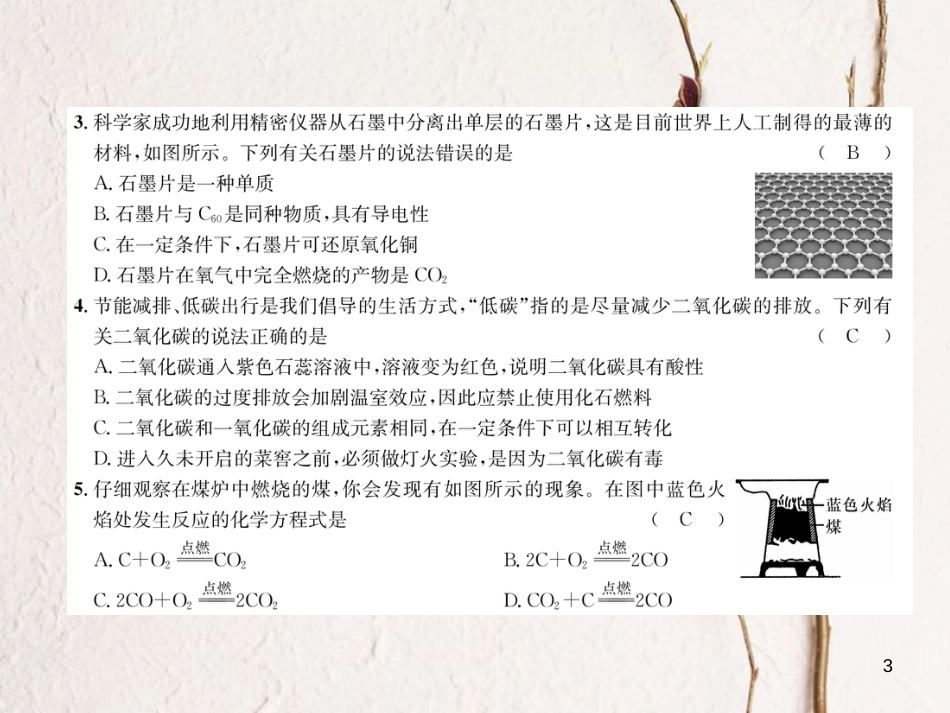九年级化学上册 第六单元 碳和碳的氧化物达标测试卷习题课件 （新版）新人教版_第3页