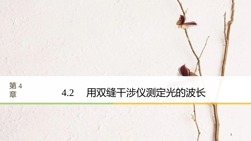 高中物理 第4章 光的波动性 4.2 用双缝干涉仪测定光的波长同步备课课件 沪科版选修3-4_第1页