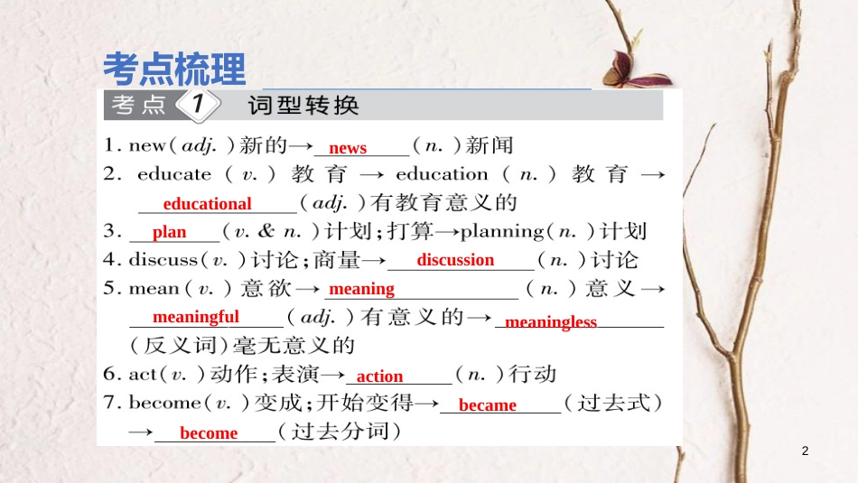 云南省中考英语学业水平精准复习方案 第一部分 教材复习 课时8 八上 Units 5-6课件_第2页