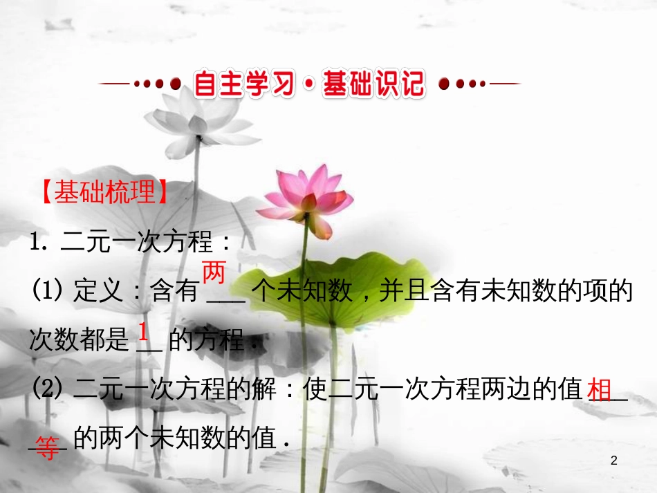 七年级数学下册 第八章 二元一次方程组 8.1 二元一次方程组课件1 （新版）新人教版_第2页