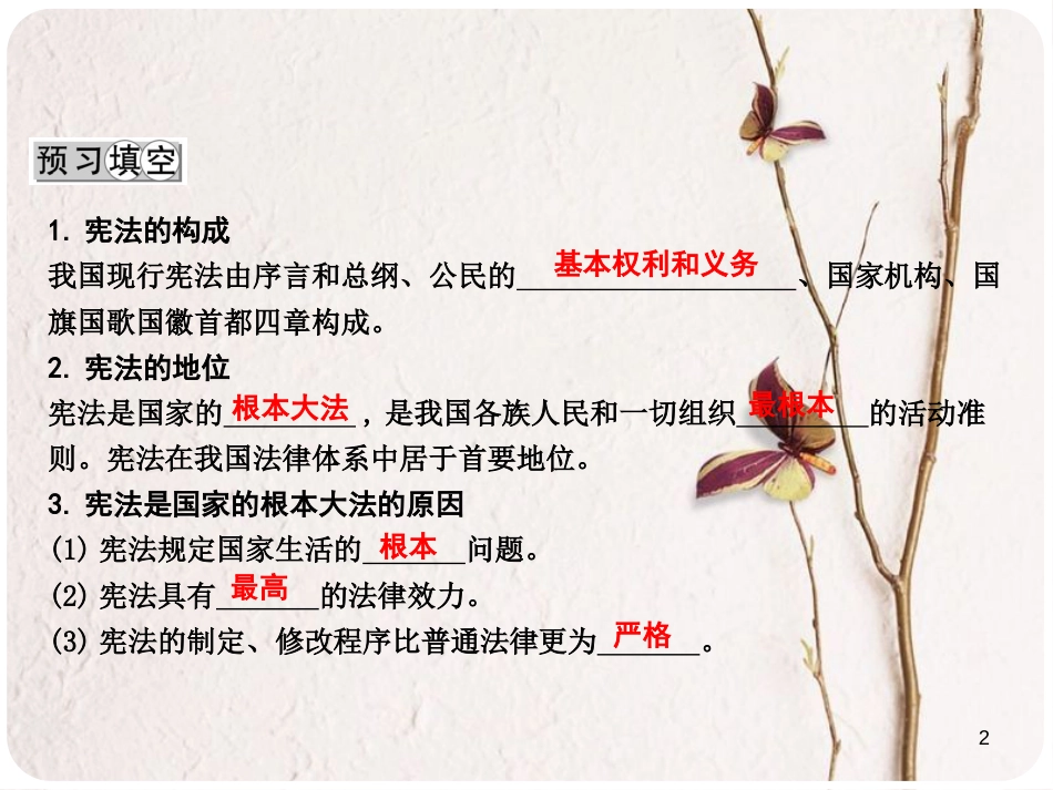 八年级政治下册 第五单元 我是中国公民 5.3 宪法保障公民权利（第1课时宪法是国家的根本大法）课件 粤教版_第2页