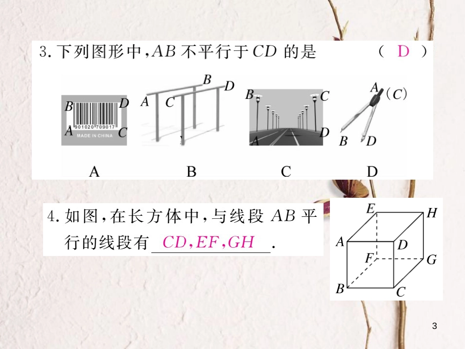 七年级数学下册 第5章 相交线与平行线 5.2 平行线及其判定 5.2.1 平行线练习课件 （新版）新人教版_第3页