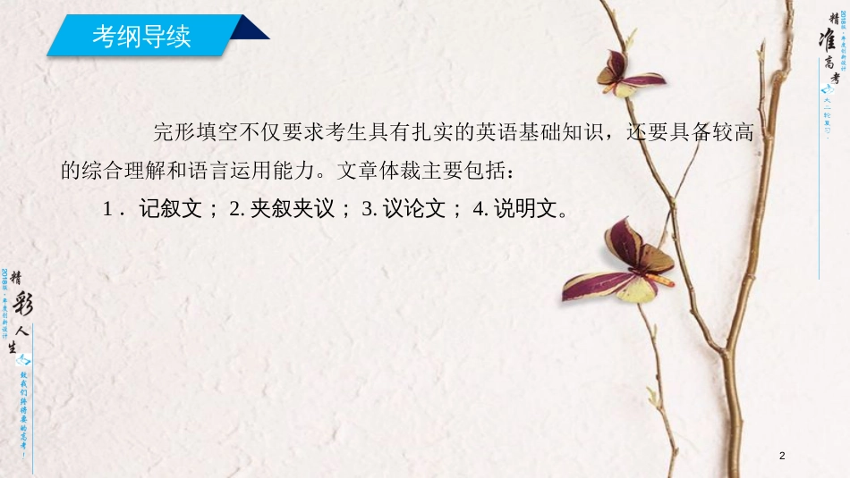 年高考英语二轮复习 第二部分 知识运用篇 专题3 完形填空课件_第2页