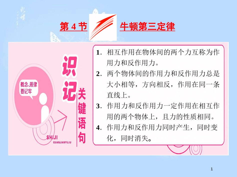 高中物理 第三章 牛顿运动定律 第4节 牛顿第三定律课件 教科版必修1_第1页
