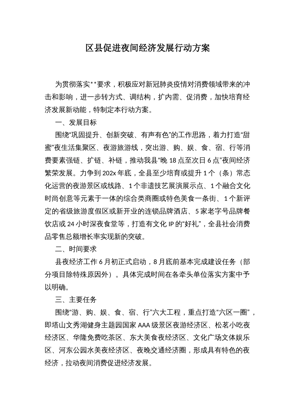 区县促进夜间经济发展行动方案_第1页