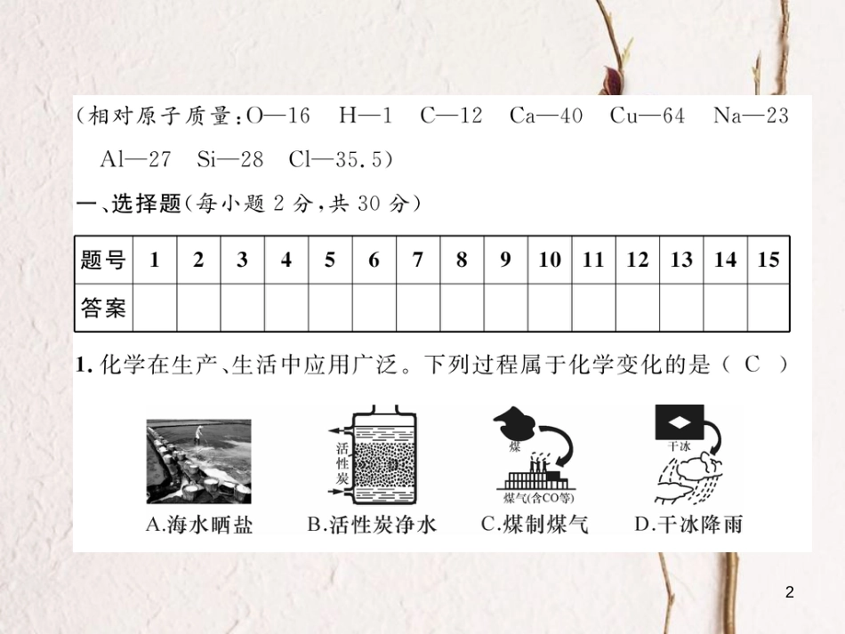 九年级化学上册 期末达标测试卷作业课件 （新版）新人教版_第2页