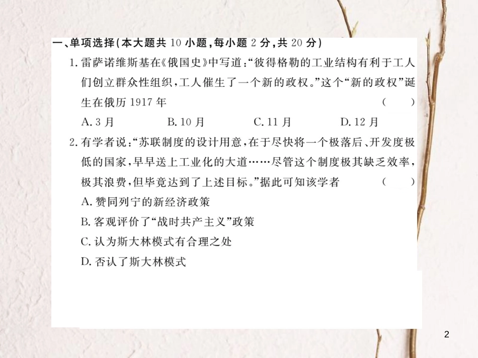 （安徽专版）九年级历史下册 期中检测卷课件 新人教版_第2页