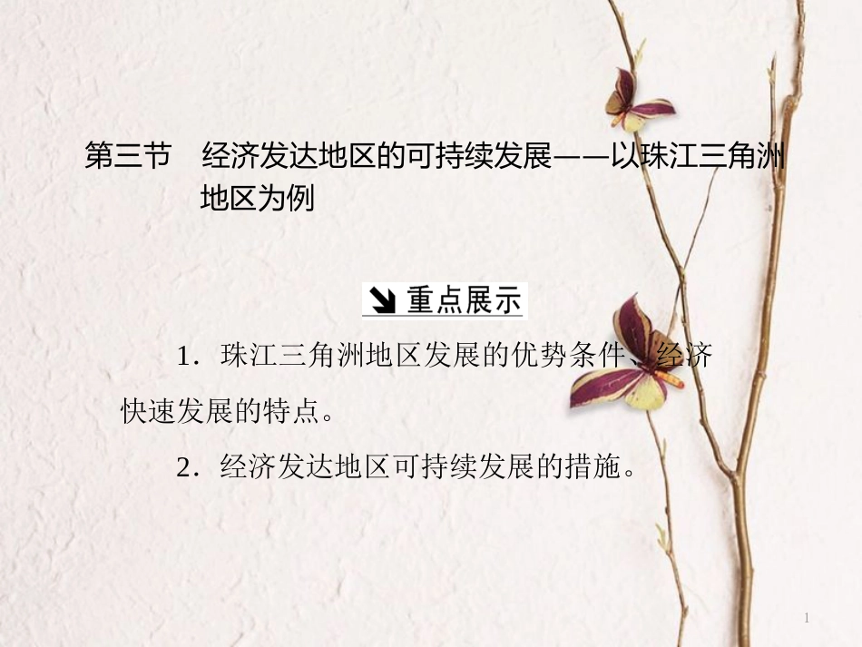 高中地理 第四单元 区域综合开发与可持续发展 第三节 经济发达地区的可持续发展——以珠江三角洲地区为例课件 鲁教版必修3_第1页