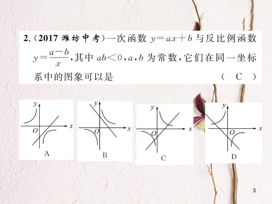 （青海专版）中考数学复习 第1编 教材知识梳理篇 第3章 函数及其图象 第4节 反比例函数的图象及性质（精练）课件_第3页