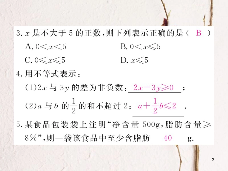 七年级数学下册 第9章 不等式与不等式组 9.1 不等式 9.1.2 第2课时 含“≤““≥”的不等式练习课件 （新版）新人教版_第3页