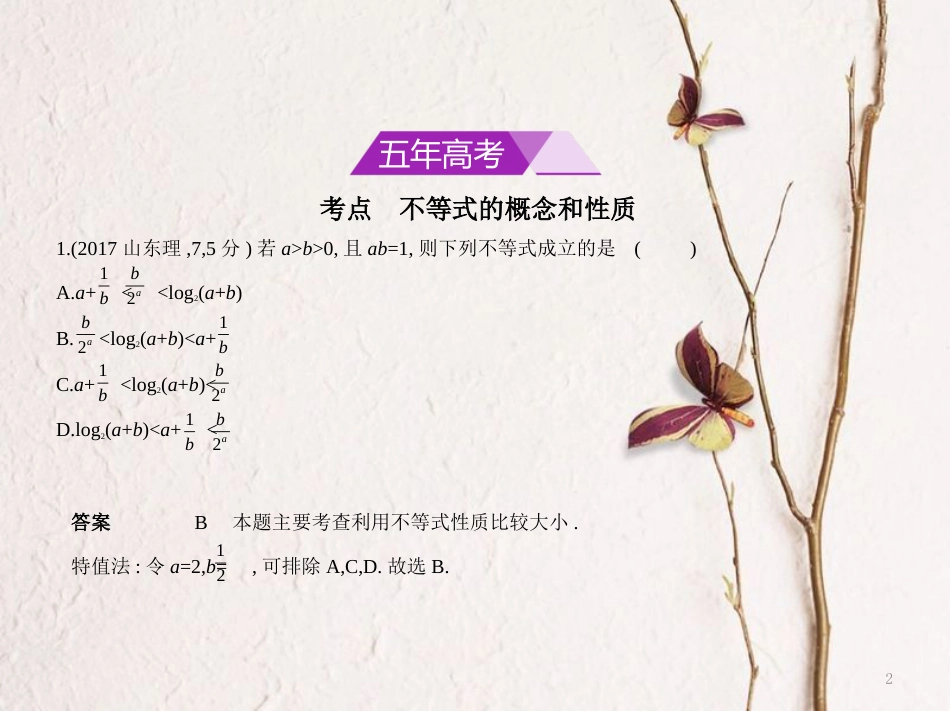 （浙江专用）高考数学一轮复习 第七章 不等式 7.1 不等关系与不等式课件_第2页