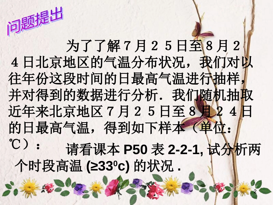 江苏省宿迁市高中数学 第二章 统计 2.2 总体分布估计—频率分布表（1）课件 苏教版必修3_第2页