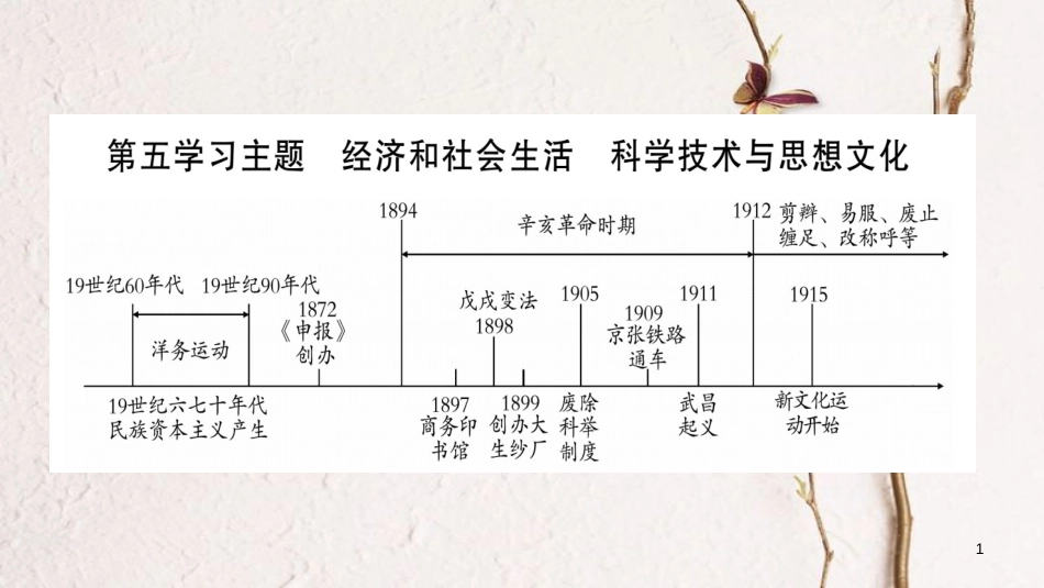 四川省达州市中考历史复习 第一篇 教材系统复习 中国近代史 第5学习主题 经济和社会生活 科学技术与思想文化课件_第1页