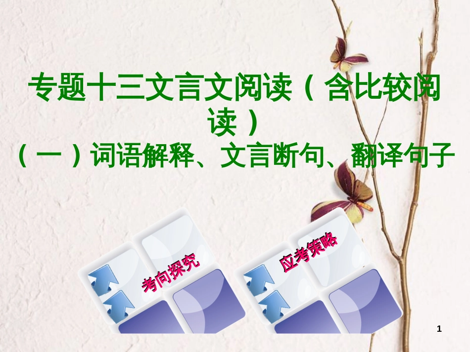 （浙江专用）2018中考语文 专题复习十三 文言文阅读(含比较阅读)词语解释、文言断句、翻译句子课件 新人教版_第1页