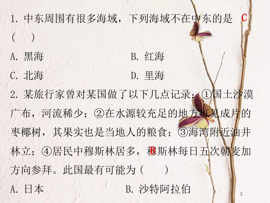（广东专版）七年级地理下册 第八章 第一节 中东课堂十分钟课件 （新版）新人教版_第2页