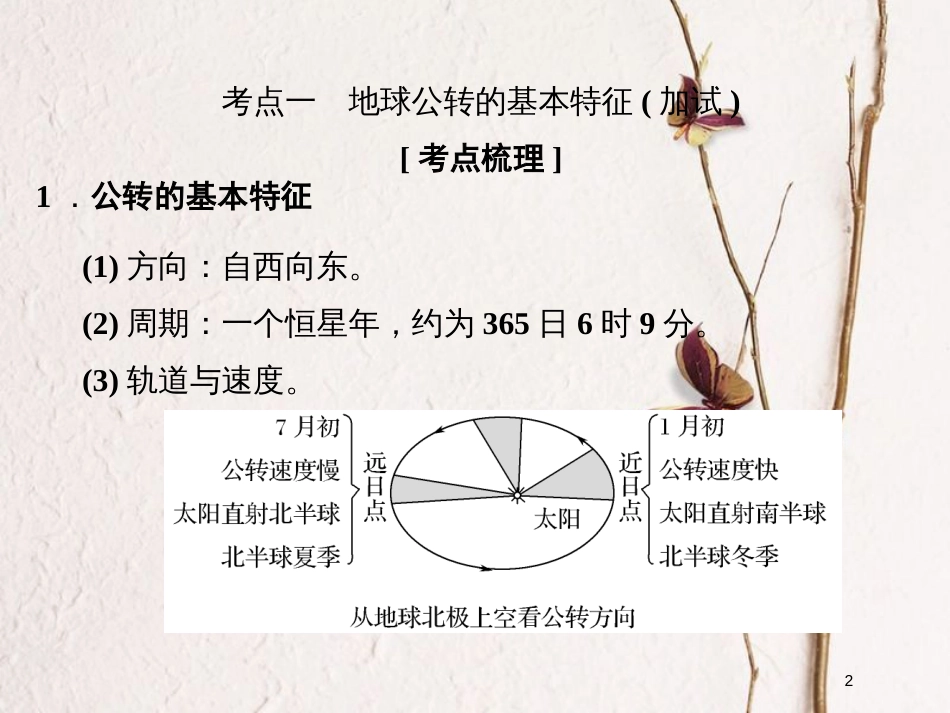 （浙江专版）2019版高考地理一轮复习 第一章 宇宙中的地球 第四讲 地球的公转创新课件 必修1_第2页