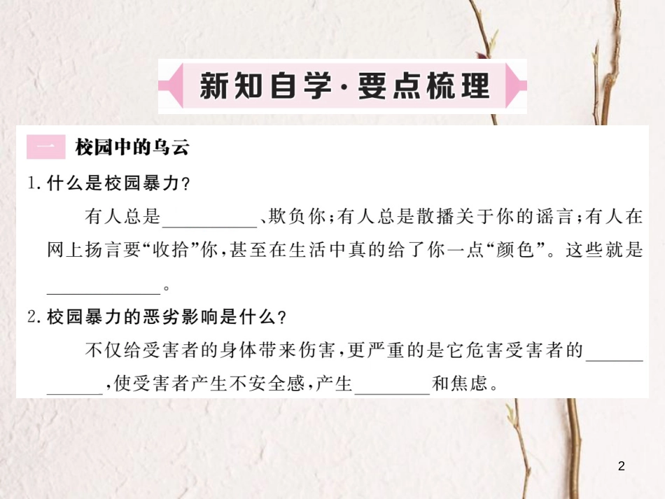 八年级道德与法治上册 第二单元 青春自画像 第六课 当冲突发生时 第2框《校园不容暴力》习题课件 人民版_第2页
