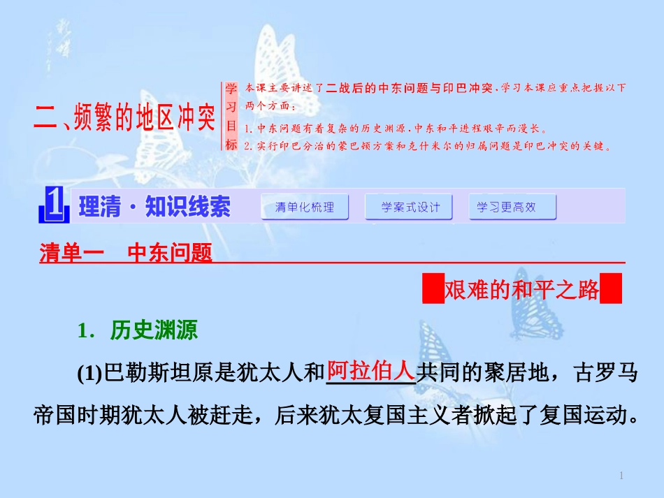 高中历史 专题五 烽火连绵的局部战争 二 频繁的地区冲突课件 人民版选修3_第1页