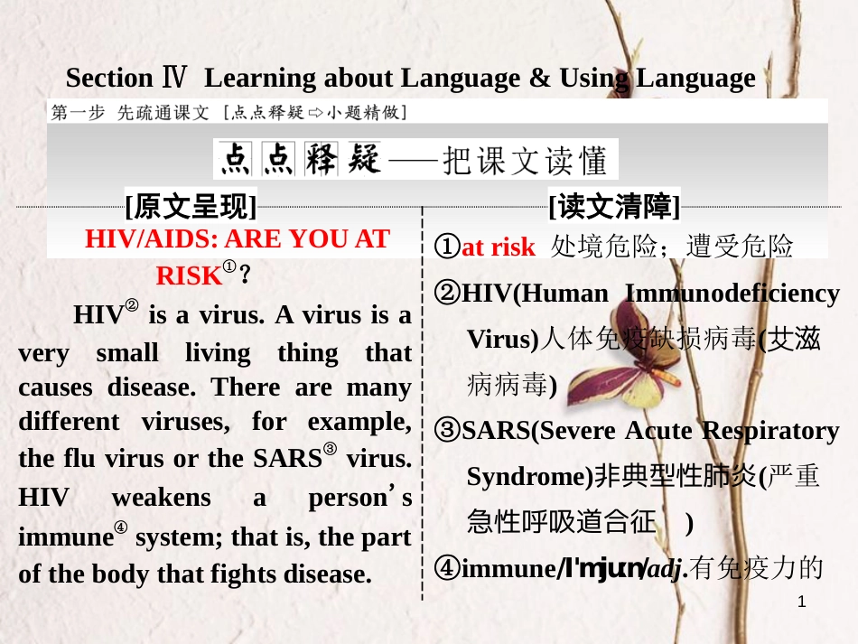 高中英语 Unit 3 A healthy life Section Ⅳ Learning about Language amp；Using Language课件 新人教版选修6_第1页