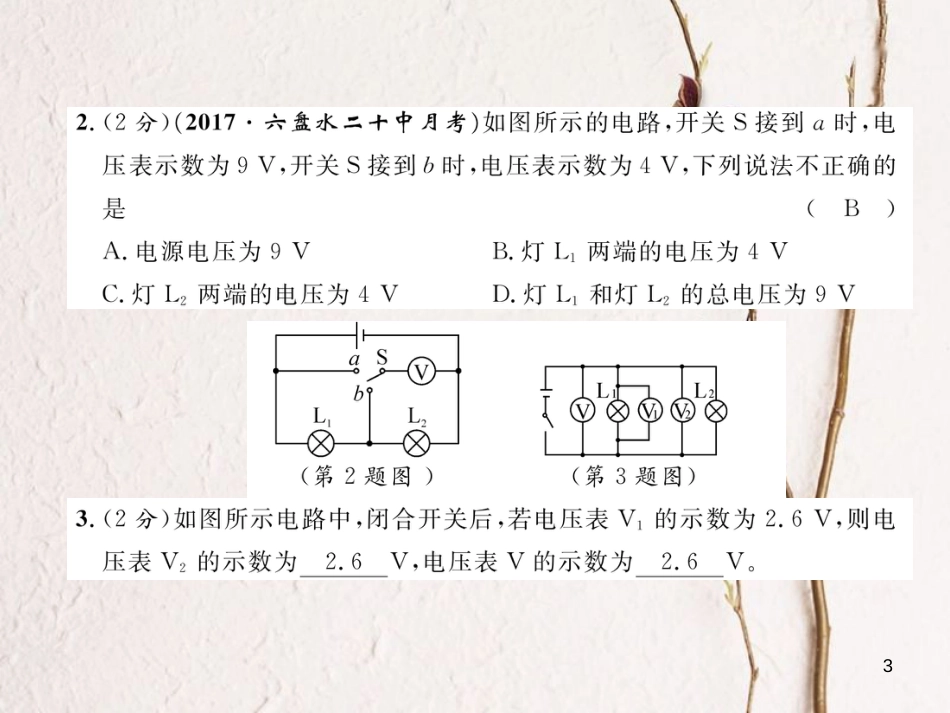 年九年级物理全册 第16章 第2节 串、并联电路中电压的规律练习课件 （新版）新人教版_第3页