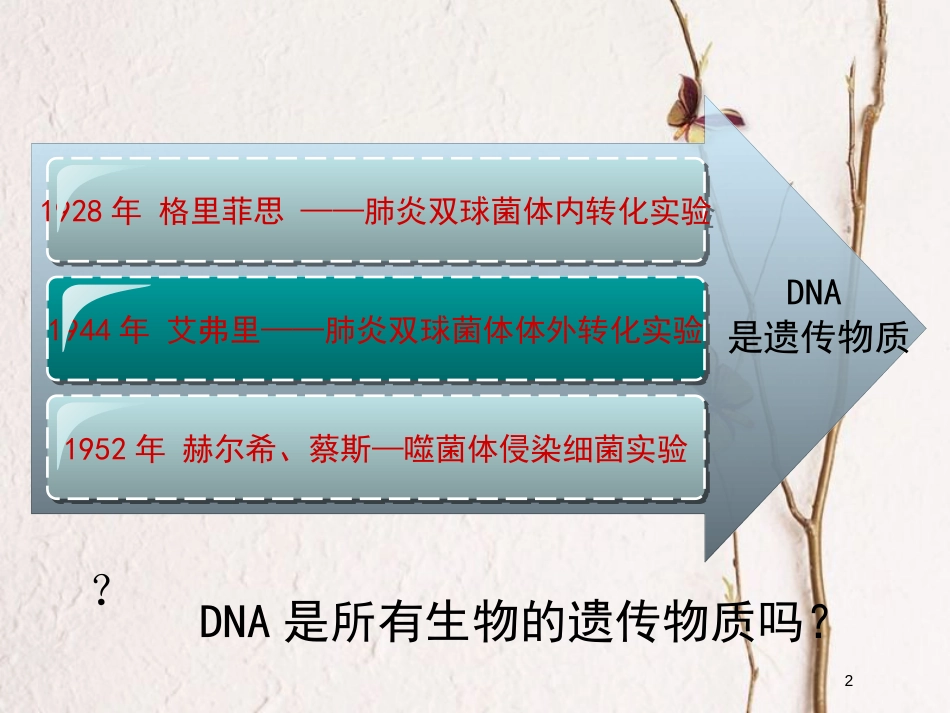 福建省南平市高中生物 第三章 基因的本质 1 DNA是主要的遗传物质 烟草花叶病毒侵染实验课件 新人教版必修2_第2页