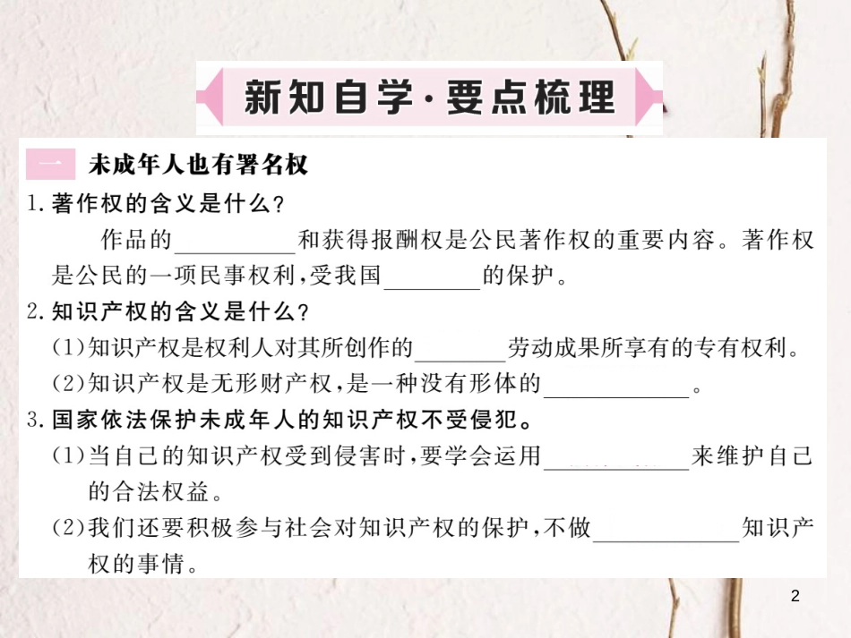 八年级道德与法治上册 第三单元 法律在我心中 第九课 从署名权说起 第1框《未成年人也有署名权 我们享有财产权》习题课件 人民版_第2页