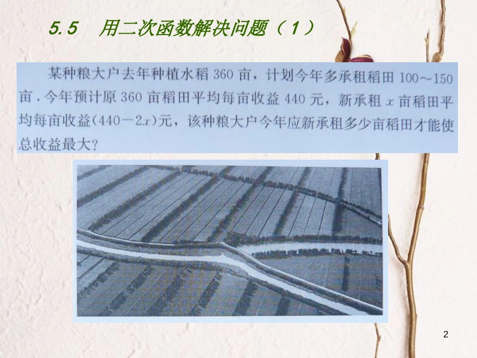 九年级数学下册 第5章 二次函数 5.5 用二次函数解决实际问题（1）课件 （新版）苏科版_第2页