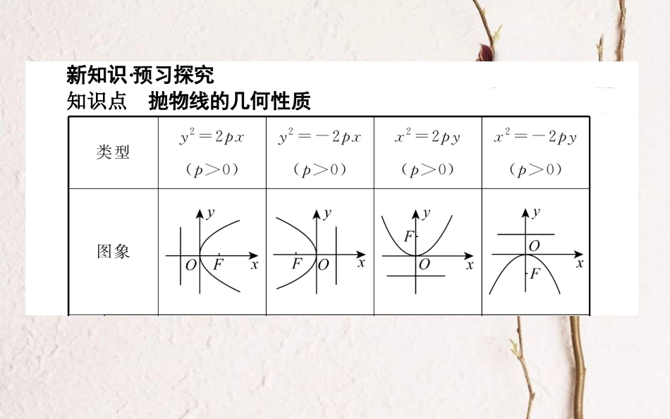 高中数学 第二章 圆锥曲线与方程 第14课时 抛物线的简单几何性质课件 新人教B版选修2-1_第2页