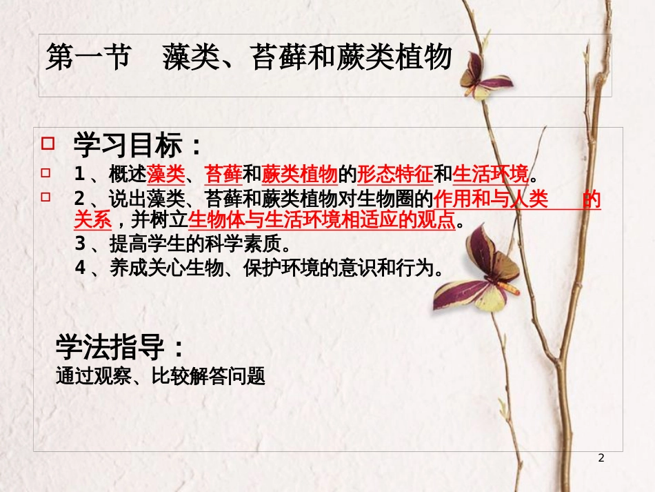 湖南省桑植县七年级生物上册 第三单元 第一章 第一节 藻类、苔藓和蕨类植物课件 （新版）新人教版_第2页