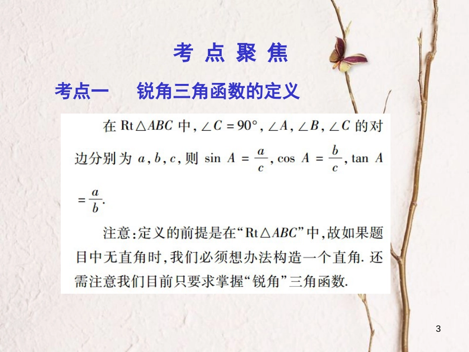 中考数学总复习 第一部分 基础篇 第四章 三角形 考点21 锐角三角函数及其应用课件_第3页