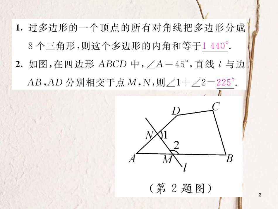 （毕节专版）八年级数学下册 第6章 平行四边形 课题6 多边形的内角和与外角和当堂检测课件 （新版）北师大版_第2页