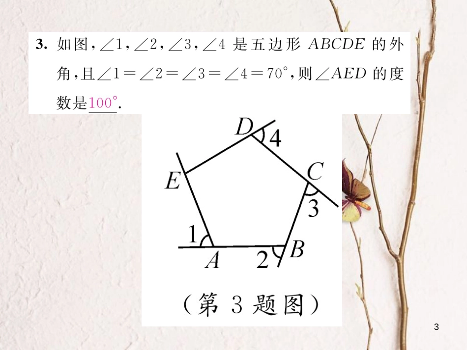 （毕节专版）八年级数学下册 第6章 平行四边形 课题6 多边形的内角和与外角和当堂检测课件 （新版）北师大版_第3页