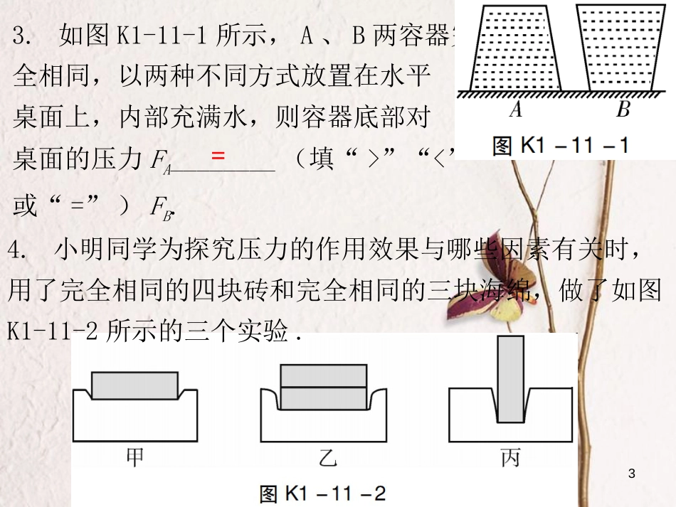 广东省中考物理总复习 第一部分 基础复习 第11课时 压强液体的压强课后作业课件_第3页