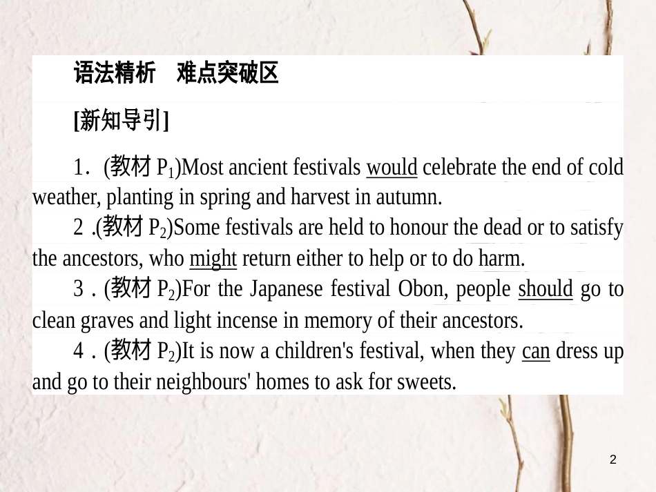 高中英语 Unit 1 Festivals around the world Section Ⅳ Grammar-情态动词（Ⅰ）课件 新人教版必修3_第2页