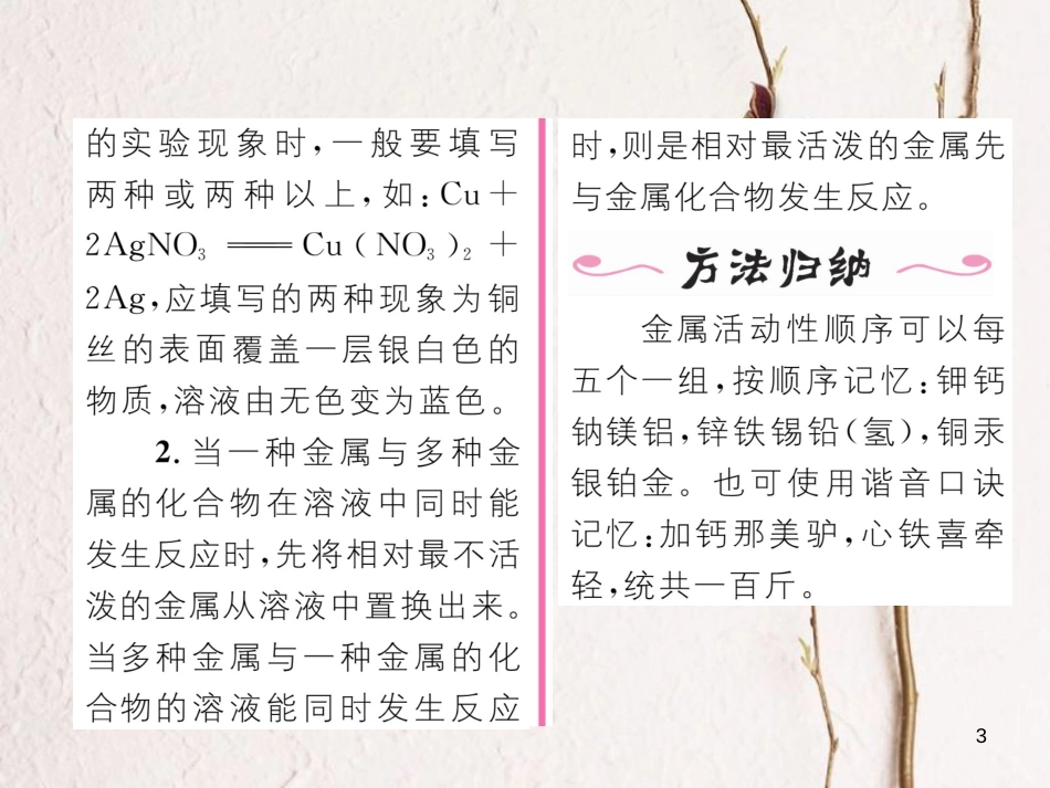 九年级化学下册 第8单元 金属和金属材料 课题2 金属的化学性质（第2课时）金属活动性顺序作业课件 （新版）新人教版_第3页