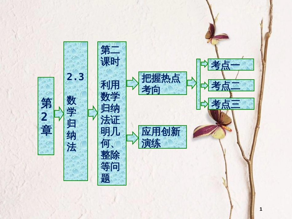 高中数学 第二章 推理与证明 2.3 数学归纳法 第二课时 利用数学归纳法证明几何、整除等问题课件 苏教版选修2-2_第1页