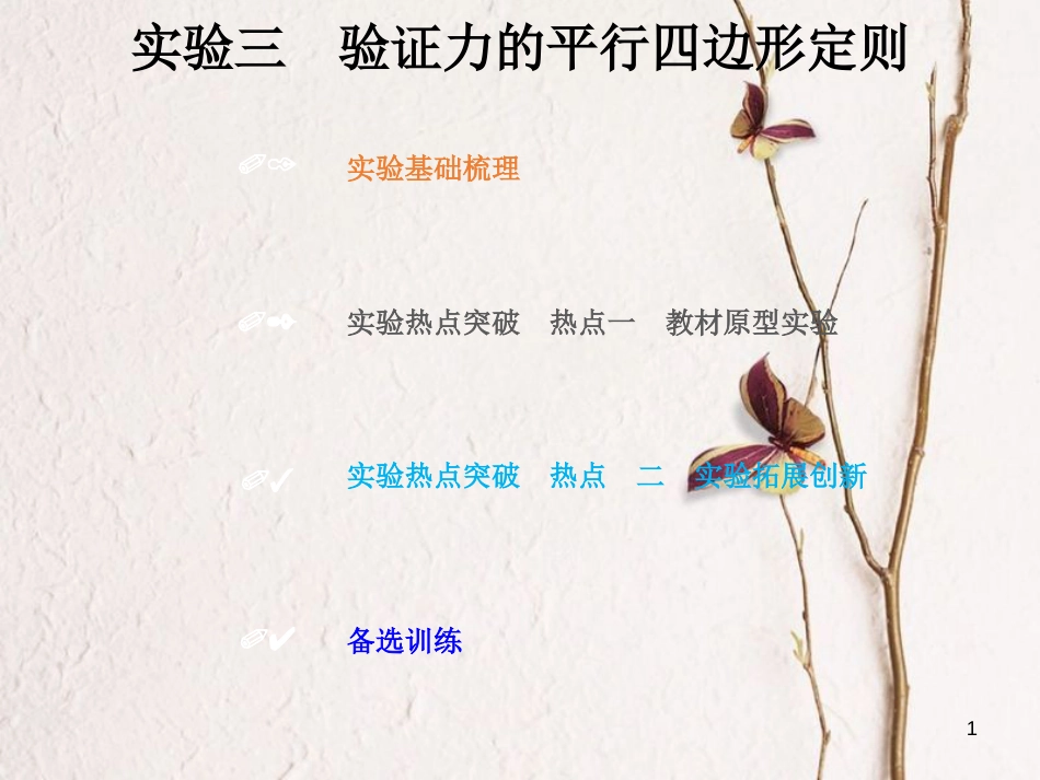 2019版高考物理总复习 第二章 相互作用 2-4-2 实验三 验证力的平行四边形定则课件(1)_第1页