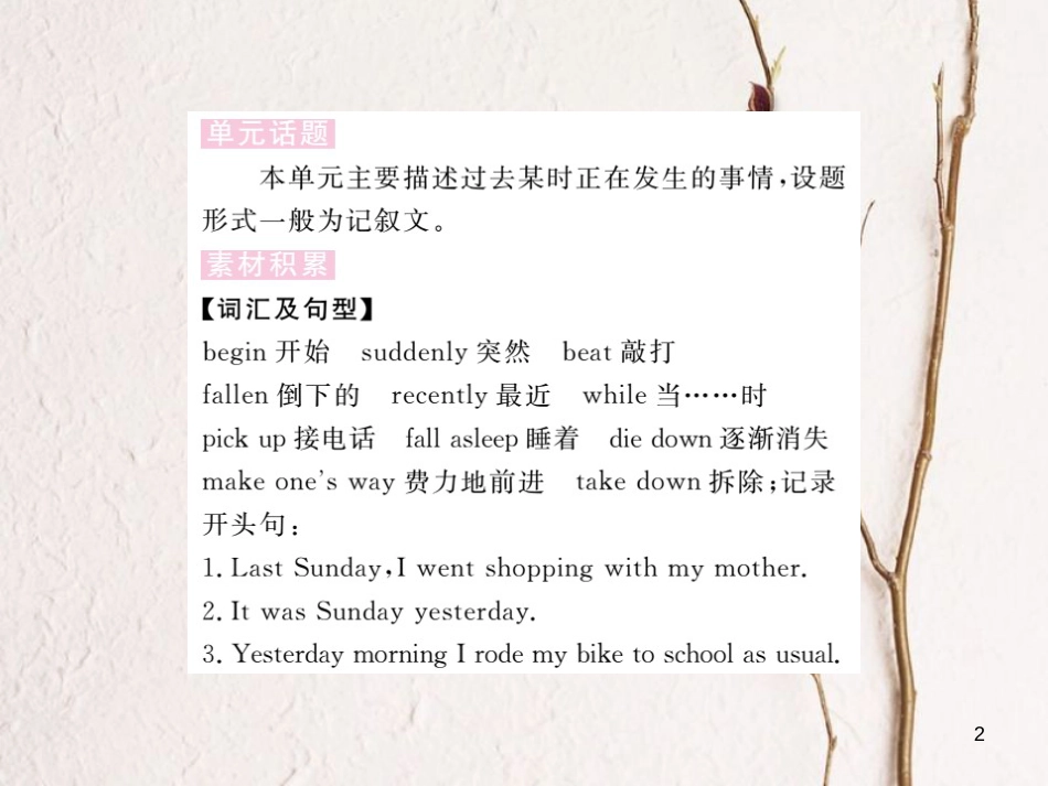 八年级英语下册 Unit 5 What were you doing when the rainstorm came（第6课时）练习课件 （新版）人教新目标版_第2页