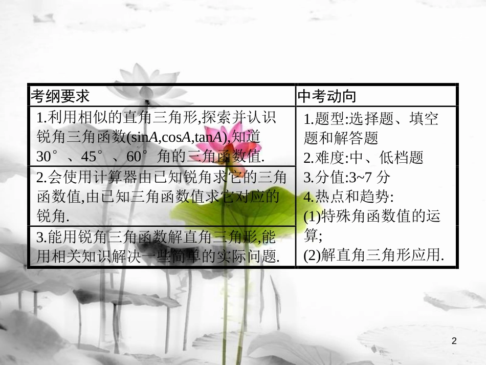 届中考数学复习 第二部分 空间与图形 第二十课时 解直角三角形及应用课件_第2页