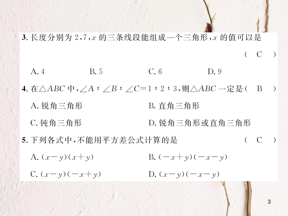 七年级数学下册 第二次月考测试卷课件 （新版）北师大版_第3页