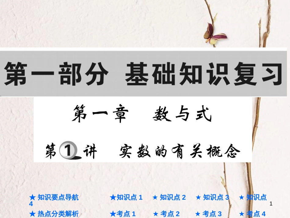 中考数学总复习 第一部分 基础知识复习 第1章 数与式 第1讲 实数的有关概念课件_第1页