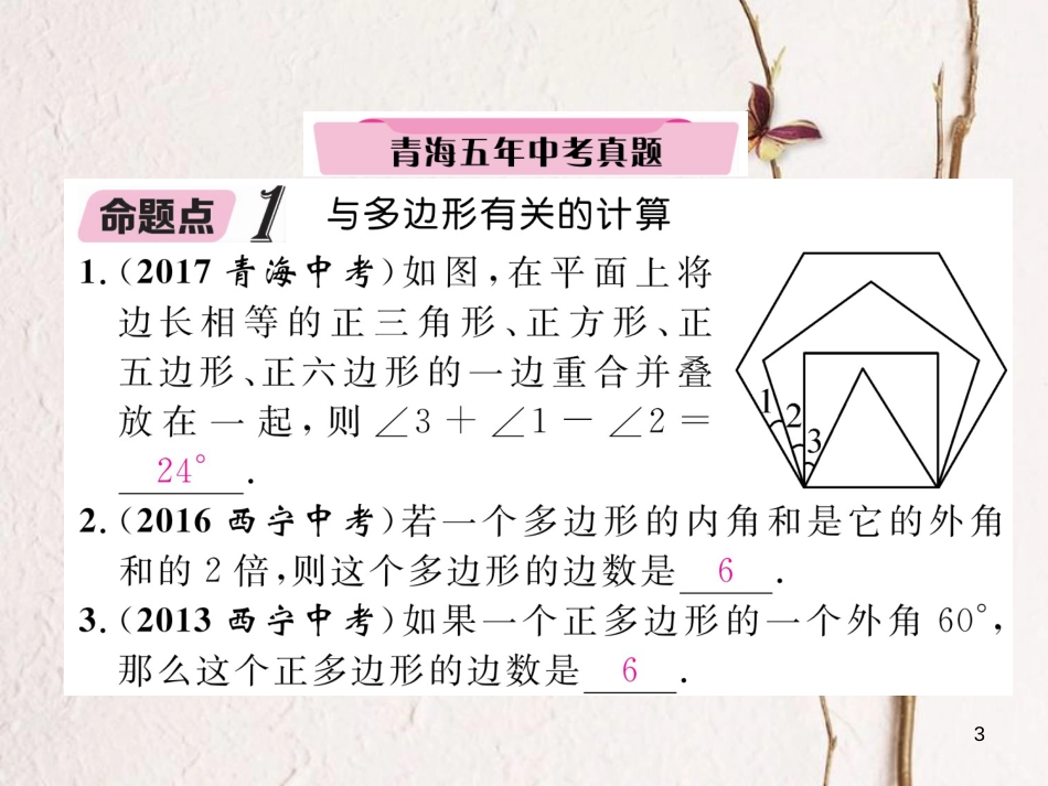 （青海专版）中考数学复习 第1编 教材知识梳理篇 第4章 图形的初步认识与三角形、四边形 第5节 多边形与平行四边形（精讲）课件_第3页
