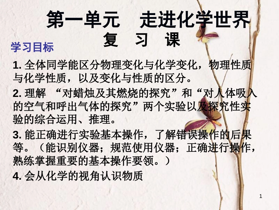 九年级化学上册 第一单元 走进化学世界复习课课件 （新版）新人教版_第1页