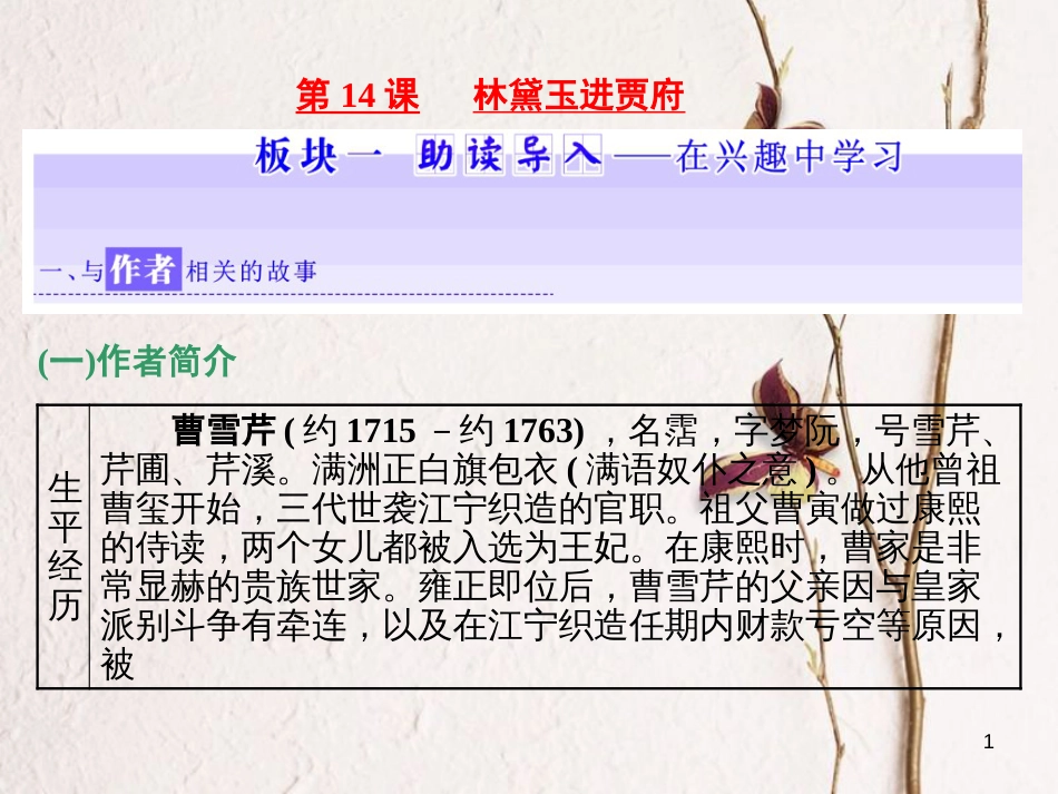 （浙江专用）高中语文 第四专题 第14课 林黛玉进贾府课件 苏教版必修2_第1页