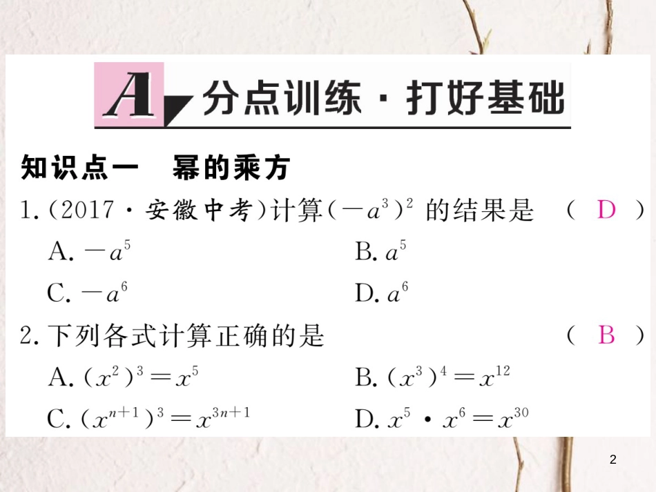 七年级数学下册 第一章 整式的乘除 1.2 幂的乘方与积的乘方 第1课时 幂的乘方练习课件 （新版）北师大版_第2页