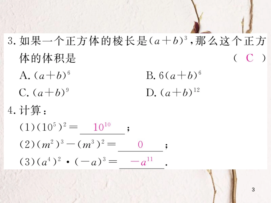 七年级数学下册 第一章 整式的乘除 1.2 幂的乘方与积的乘方 第1课时 幂的乘方练习课件 （新版）北师大版_第3页